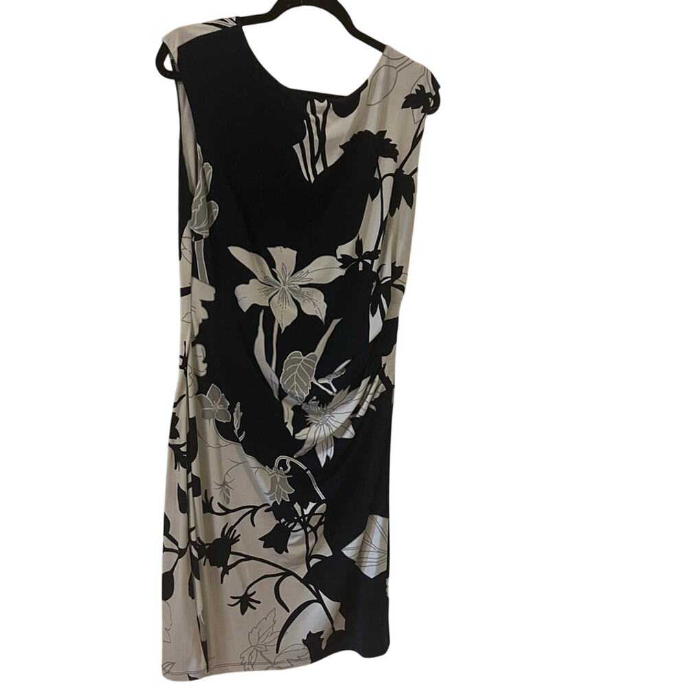 LAUREN Ralph Lauren Blue Grey White Cowl Neck Cocktail Sheath Dress Size 16